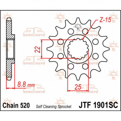 JT SPROCKETS FRONT SPROCKET / TEETH 13 / CHAIN SIZE 520 / MX SELF-CLEANING / STEEL JTF1901.13SC