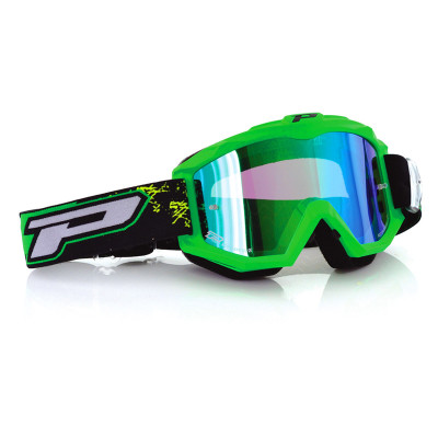 PRO GRIP GOGGLES OFFROAD FLUO MAT GREEN 3204 LENS MIRRORED BLUE PZ3204VF