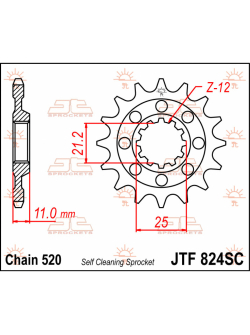 JT SPROCKETS JTF824.13SC FRONT SELF CLEANING SPROCKET 13 TEETH 520 PITCH NATURAL CHROMOLY STEEL ALLOY JTF824.13SC