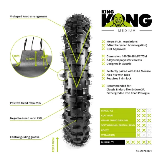 X-GRIP Tyre KING KONG 140/80-18 M/C 70M M+S MEDIUM XG-2878-0 #3