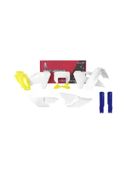 FULL PLASTIC KIT 8 PCS WITH WHITE FRONT HEADLIGHT PLASTIC AND BLUE FORK PROTECTORS