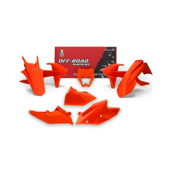 RTECH PLASTIC KIT 6 PCS WITH LEFT AIRBOX COVER AND NEON ORANGE HEADLIGHT PLASTIC - R-KITKTM-AN0-517