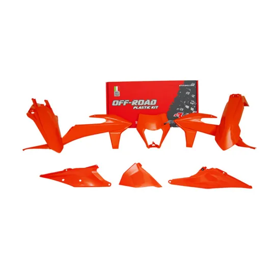 RTECH PLASTIC KIT 6 PCS WITH LEFT AIRBOX COVER & NEON ORANGE HEADLIGHT PLASTIC - R-KITKTM-AN0-520