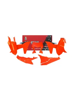 RTECH PLASTIC KIT 6 PCS WITH LEFT AIRBOX COVER & ORANGE HEADLIGHT PLASTIC - R-KITKTM-AN0-624