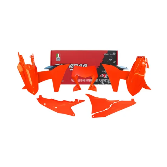 RTECH PLASTIC KIT 6 PCS WITH LEFT AIRBOX COVER & ORANGE HEADLIGHT PLASTIC - R-KITKTM-AN0-624