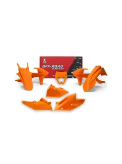 RTECH PLASTIC KIT 6 PCS WITH LEFT AIRBOX COVER AND ORANGE HEADLIGHT PLASTIC - R-KITKTM-AR0-517