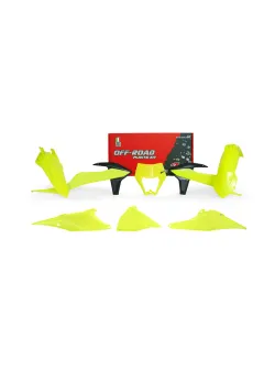 RTECH PLASTIC KIT 6 PCS WITH LEFT AIRBOX COVER & NEON YELLOW HEADLIGHT PLASTIC - R-KITKTM-GF0-520