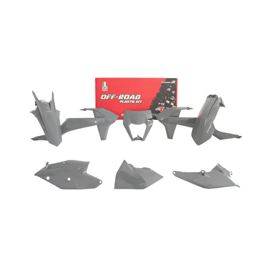 RTECH PLASTIC KIT 6 PCS WITH LEFT AIRBOX COVER AND GREY HEADLIGHT PLASTIC - R-KITKTM-GR0-517