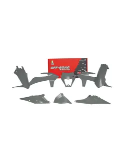 RTECH PLASTIC KIT 6 PCS WITH LEFT AIRBOX COVER & QUANTUM GREY HEADLIGHT PLASTIC - R-KITKTM-GR0-520