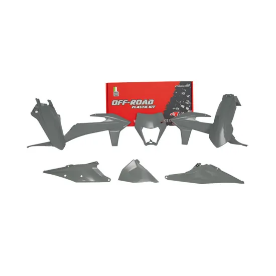 RTECH PLASTIC KIT 6 PCS WITH LEFT AIRBOX COVER & QUANTUM GREY HEADLIGHT PLASTIC - R-KITKTM-GR0-520