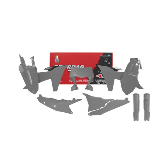 RTECH PLASTICS KIT 7 PCS WITH LEFT AIRBOX COVER, HEADLIGHT PLASTIC AND FORK PROTECTORS - R-KITKTM-GR0-704