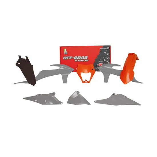 RTECH PLASTIC KIT 6 PCS WITH LEFT AIRBOX COVER & HEADLIGHT PLASTIC - R-KITKTM-GR2-523