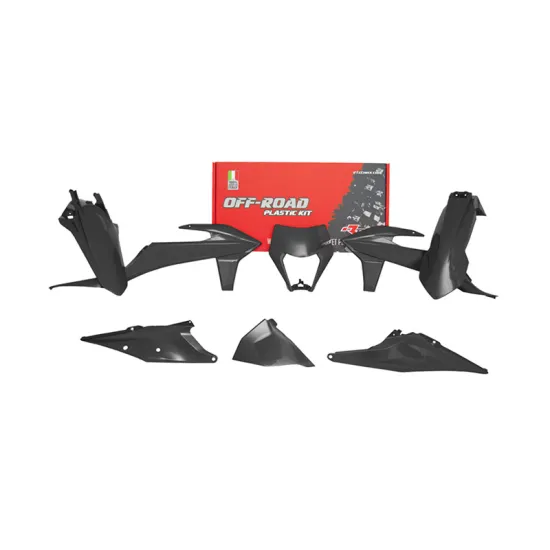 RTECH PLASTIC KIT 6 PCS WITH LEFT AIRBOX COVER & BLACK HEADLIGHT PLASTIC - R-KITKTM-NR0-520