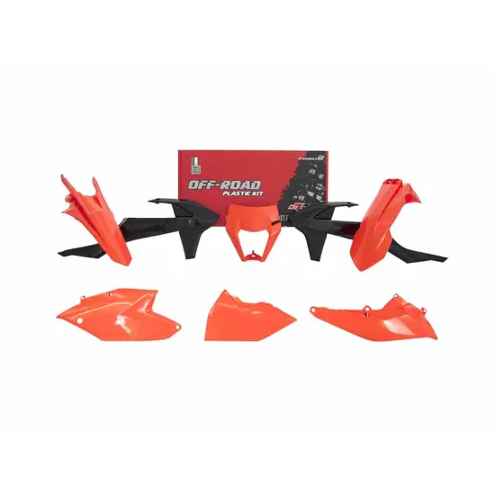 RTECH PLASTIC KIT 6 PCS WITH LEFT AIRBOX COVER AND ORANGE HEADLIGHT PLASTIC - R-KITKTM-OEM-518