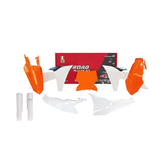 RTECH FULL PLASTIC KIT 7 PCS WITH LEFT AIRBOX COVER AND WHT FORK PROTECTORS - R-KITKTM-OEM-714