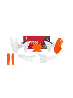 RTECH FULL PLASTIC KIT 7 PCS WITH LEFT AIRBOX COVER AND ORANGE FORK PROTECTORS - R-KITKTM-OEM-724