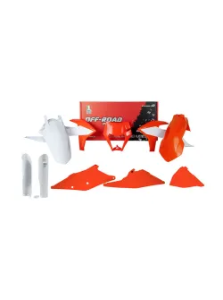 RTECH PLASTICS KIT 7 PCS WITH LEFT AIRBOX COVER, ORANGE HEADLIGHT PLASTIC AND FORK PROTECTORS - R-KITKTM-OEM-733
