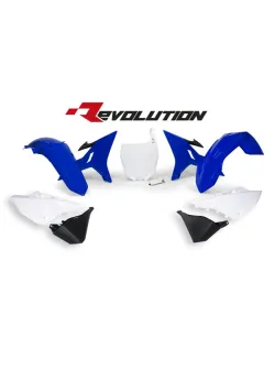 RTECH REPLACEMENT PLASTIC KIT 6 PCS includes blue fenders, blue shrouds, white side panels, black airbox side panels, white front plate - R-KITYZ0-BL0-REV