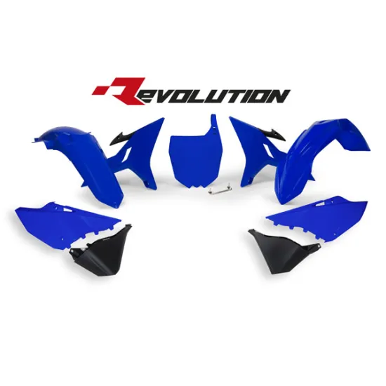 RTECH REPLACEMENT PLASTIC KIT 6 PCS includes blue fenders, blue shrouds, blue side panels, black airbox side panels, blue front plate - R-KITYZ0-BL1-REV