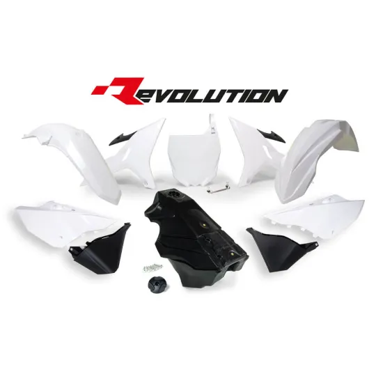 RTECH PLASTIC KIT 7 PCS includes black  gas tank, gas cap and front plate adapter - R-KITYZ0-BN0-016