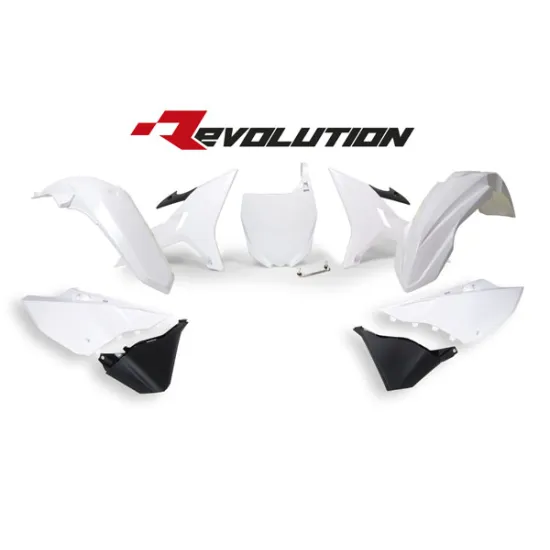 RTECH REPLACEMENT PLASTIC KIT 6 PCS includes white fenders, white shrouds, white side panels, black airbox side panels, white front plate - R-KITYZ0-BN0-REV
