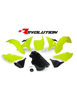 RTECH PLASTIC KIT 7 PCS includes black  gas tank, gas cap and front plate adapter - R-KITYZ0-GF0-016