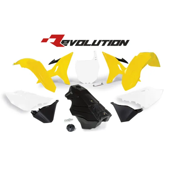 RTECH PLASTIC KIT 7 PCS includes black  gas tank, gas cap and front plate adapter - R-KITYZ0-GY0-016