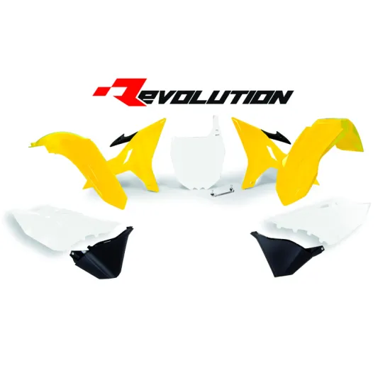 RTECH REPLACEMENT PLASTIC KIT 6 PCS includes yz yellow fenders, yz yellow shrouds, yz yellow side panels, black airbox side panels, yz yellow front plate - R-KITYZ0-GY0-REV