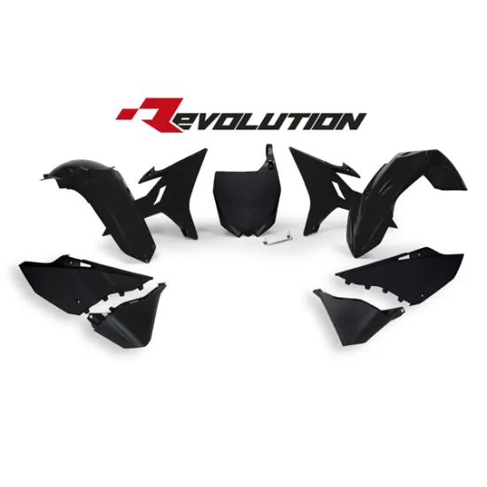 RTECH REPLACEMENT PLASTIC KIT 6 PCS includes black fenders, black shrouds, black side panels, black airbox side panels, black front plate - R-KITYZ0-NR0-REV