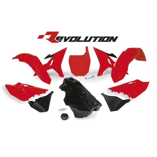 RTECH PLASTIC KIT 7 PCS includes black  gas tank, gas cap and front plate adapter - R-KITYZ0-RD0-016