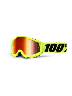 100% ACCURI OFFROAD MOTOCROSS GOGGLE YELLOW ANTI-FOG MIRROR RED LENS 50210-004-02