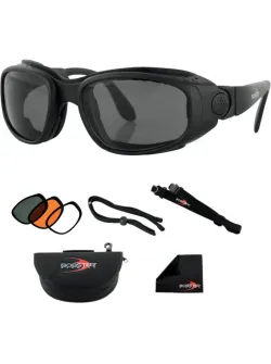 BOBSTER SPORT & STREET SUNGLASSES BLACK FRAME W/ 3 LENSES (SMOKE, AMBER, CLEAR) BSSA001AC